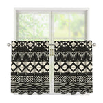 Black And Beige Aztec Pattern Print Tier Curtains