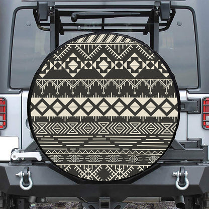 Black And Beige Aztec Pattern Print Tire Cover