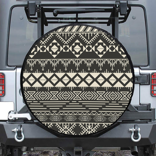 Black And Beige Aztec Pattern Print Tire Cover