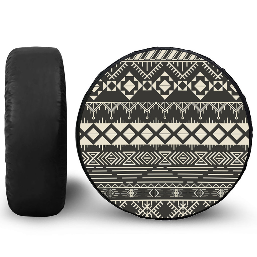 Black And Beige Aztec Pattern Print Tire Cover