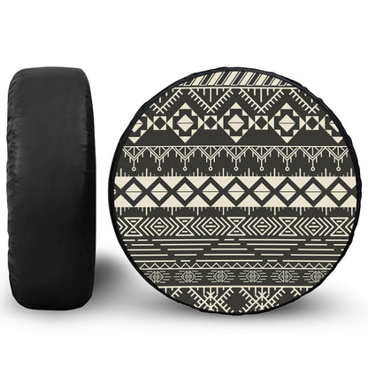 Black And Beige Aztec Pattern Print Tire Cover