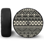 Black And Beige Aztec Pattern Print Tire Cover With Camera Hole