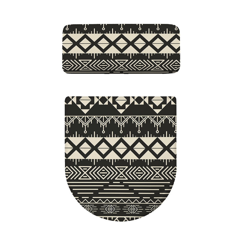 Black And Beige Aztec Pattern Print Toilet Lid And Tank Cover Set