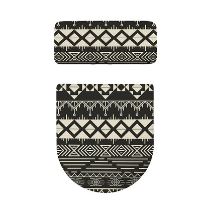Black And Beige Aztec Pattern Print Toilet Lid And Tank Cover Set