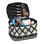 Black And Beige Aztec Pattern Print Travel Makeup Bag