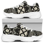 Black And Beige Aztec Pattern Print White Chunky Shoes