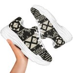 Black And Beige Aztec Pattern Print White Chunky Shoes