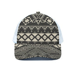 Black And Beige Aztec Pattern Print White Mesh Trucker Cap