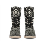 Black And Beige Aztec Pattern Print Winter Boots