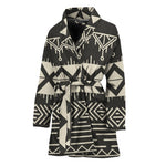 Black And Beige Aztec Pattern Print Women's Bathrobe