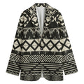 Black And Beige Aztec Pattern Print Women's Blazer