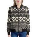 Black And Beige Aztec Pattern Print Women's Bomber Jacket