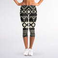 Black And Beige Aztec Pattern Print Women's Capri Leggings