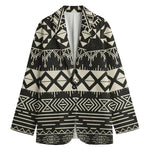 Black And Beige Aztec Pattern Print Women's Cotton Blazer
