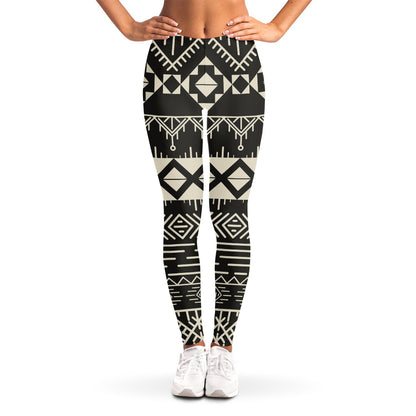Black And Beige Aztec Pattern Print Women's Leggings