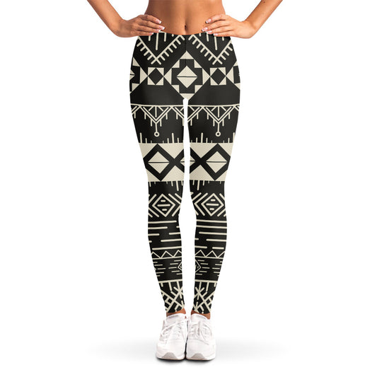 Black And Beige Aztec Pattern Print Women's Leggings