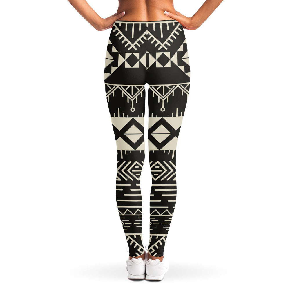 Black And Beige Aztec Pattern Print Women's Leggings