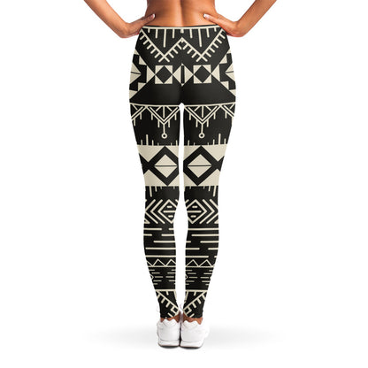 Black And Beige Aztec Pattern Print Women's Leggings