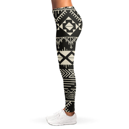 Black And Beige Aztec Pattern Print Women's Leggings