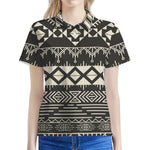 Black And Beige Aztec Pattern Print Women's Polo Shirt