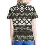 Black And Beige Aztec Pattern Print Women's Polo Shirt