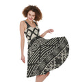 Black And Beige Aztec Pattern Print Sleeveless Knee Length Dress