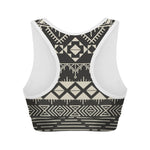 Black And Beige Aztec Pattern Print Women's Sports Bra