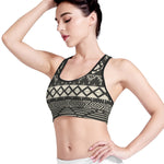Black And Beige Aztec Pattern Print Women's Sports Bra