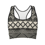 Black And Beige Aztec Pattern Print Women's Sports Bra