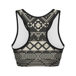 Black And Beige Aztec Pattern Print Women's Sports Bra