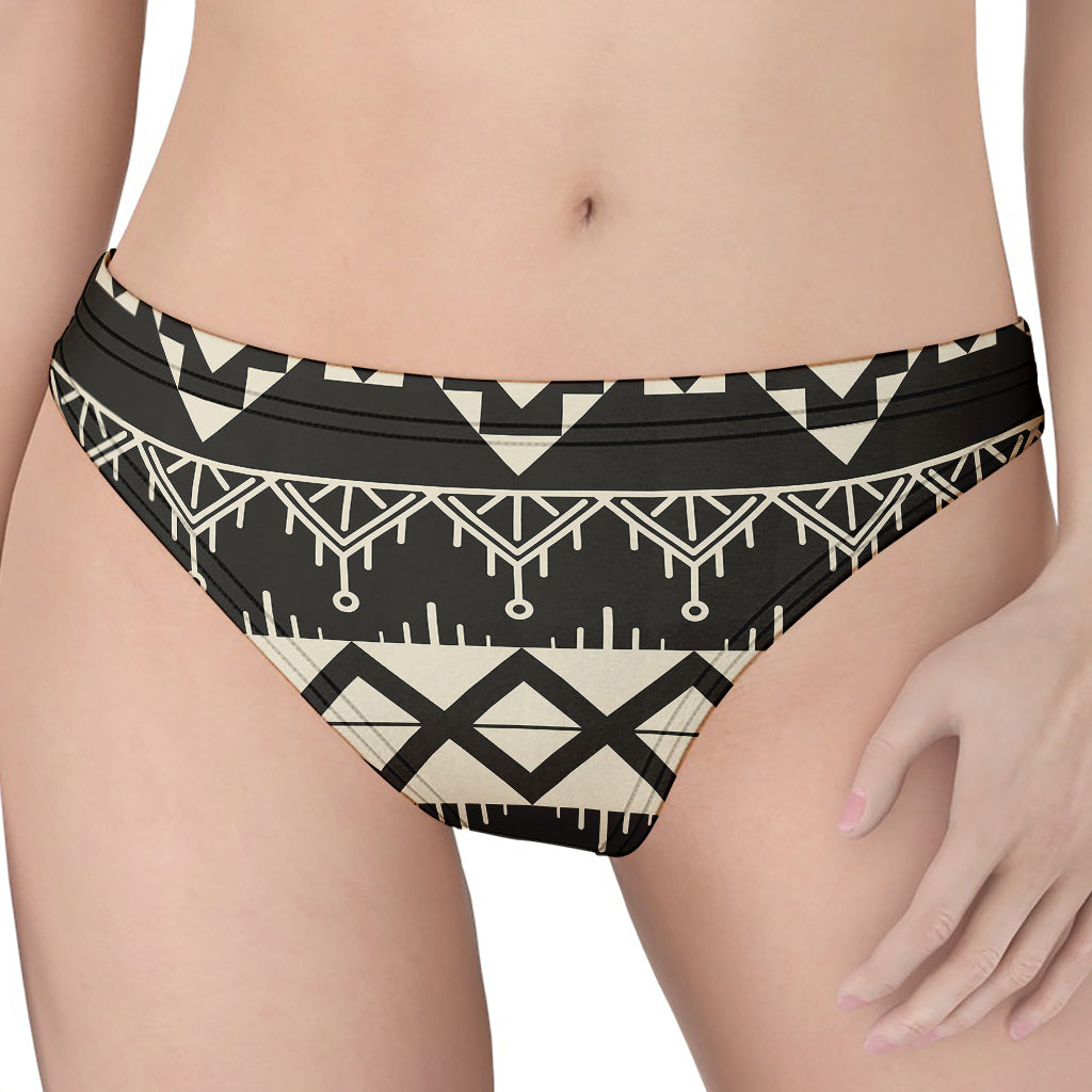 Black And Beige Aztec Pattern Print Women's Thong