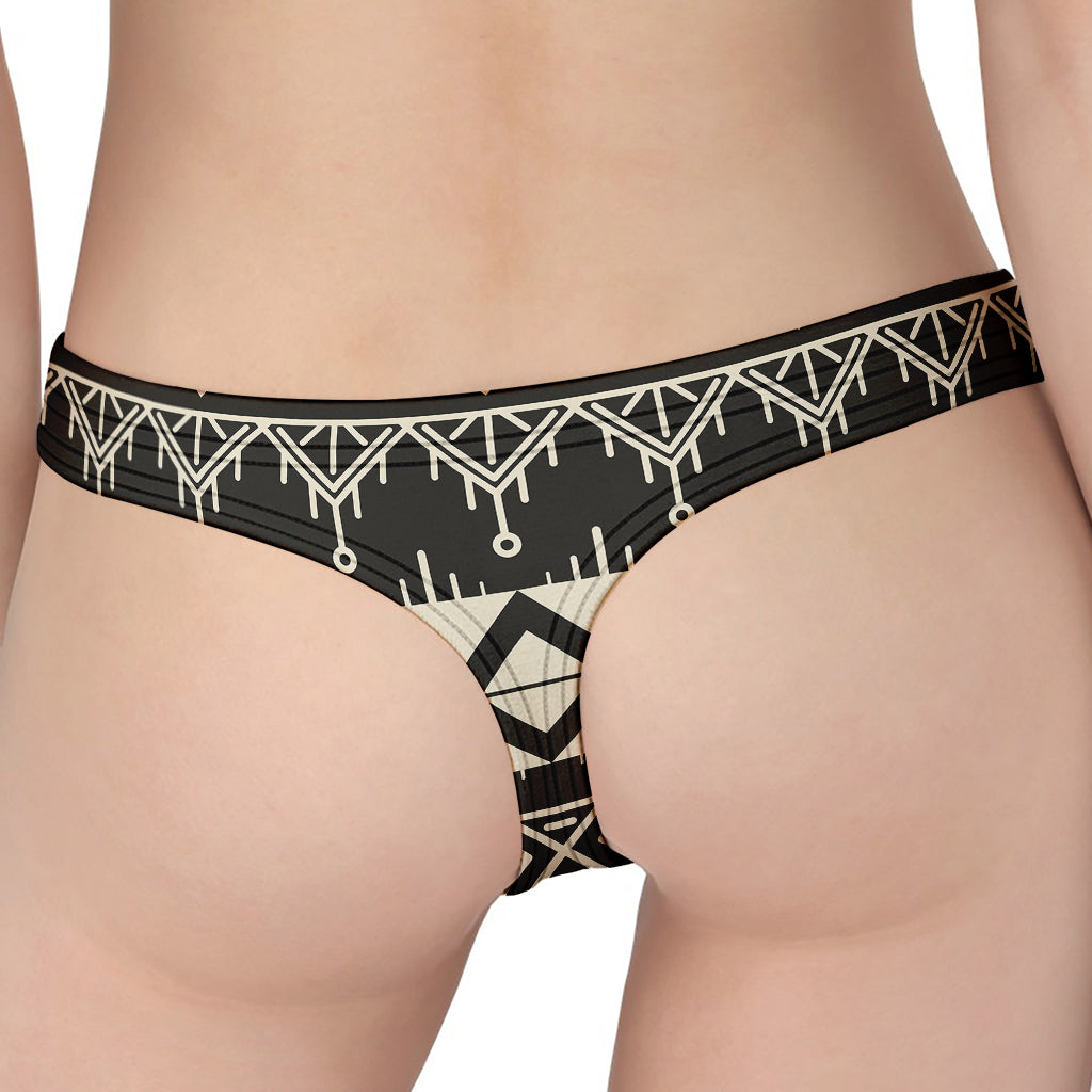 Black And Beige Aztec Pattern Print Women's Thong