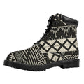 Black And Beige Aztec Pattern Print Padded Collar Lace Up Boots