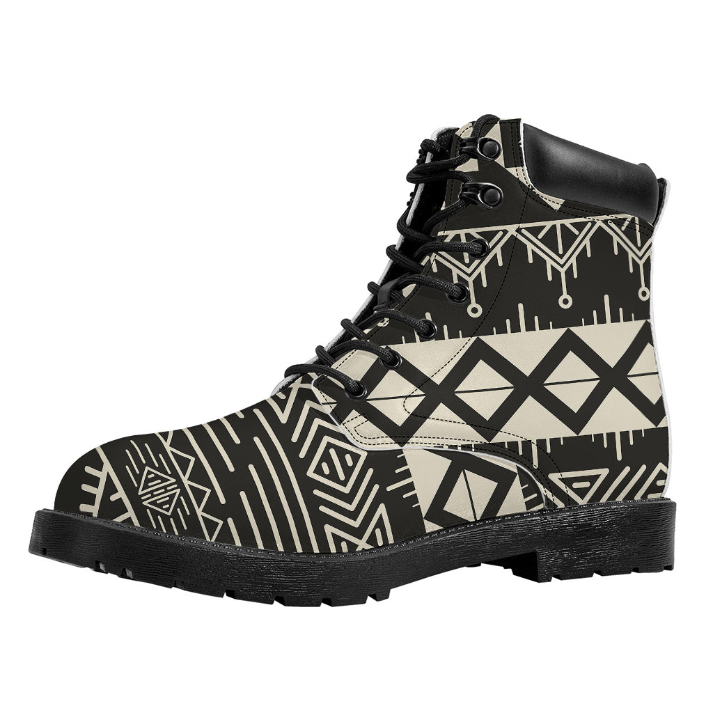 Black And Beige Aztec Pattern Print Work Boots