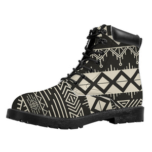 Black And Beige Aztec Pattern Print Work Boots