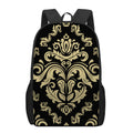 Black And Beige Damask Pattern Print 17 Inch Backpack