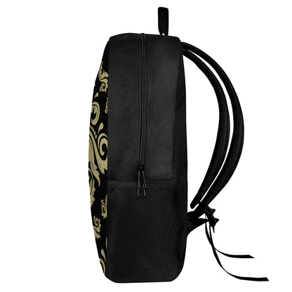 Black And Beige Damask Pattern Print 17 Inch Backpack