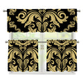 Black And Beige Damask Pattern Print 3 Piece Kitchen Curtains