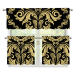 Black And Beige Damask Pattern Print 3 Piece Kitchen Curtains