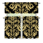 Black And Beige Damask Pattern Print 3 Piece Kitchen Curtains