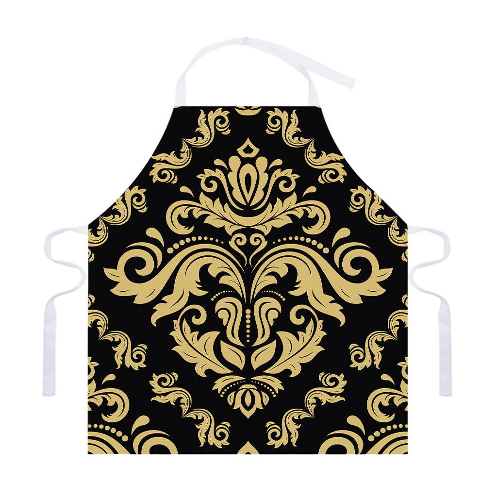 Black And Beige Damask Pattern Print Adjustable Apron