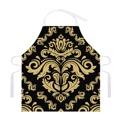 Black And Beige Damask Pattern Print Adjustable Apron