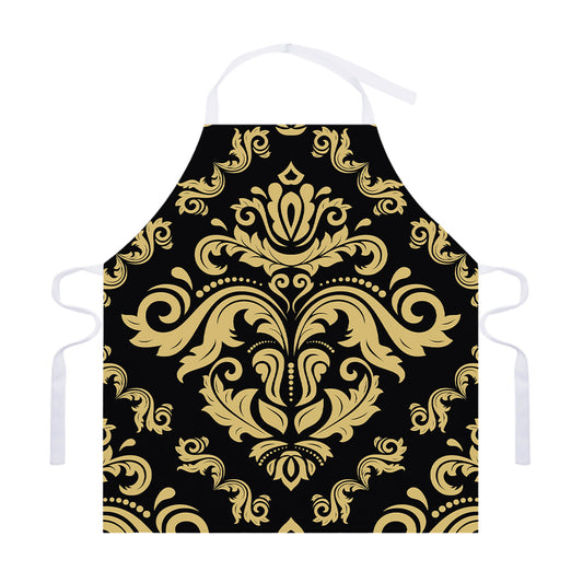 Black And Beige Damask Pattern Print Adjustable Apron