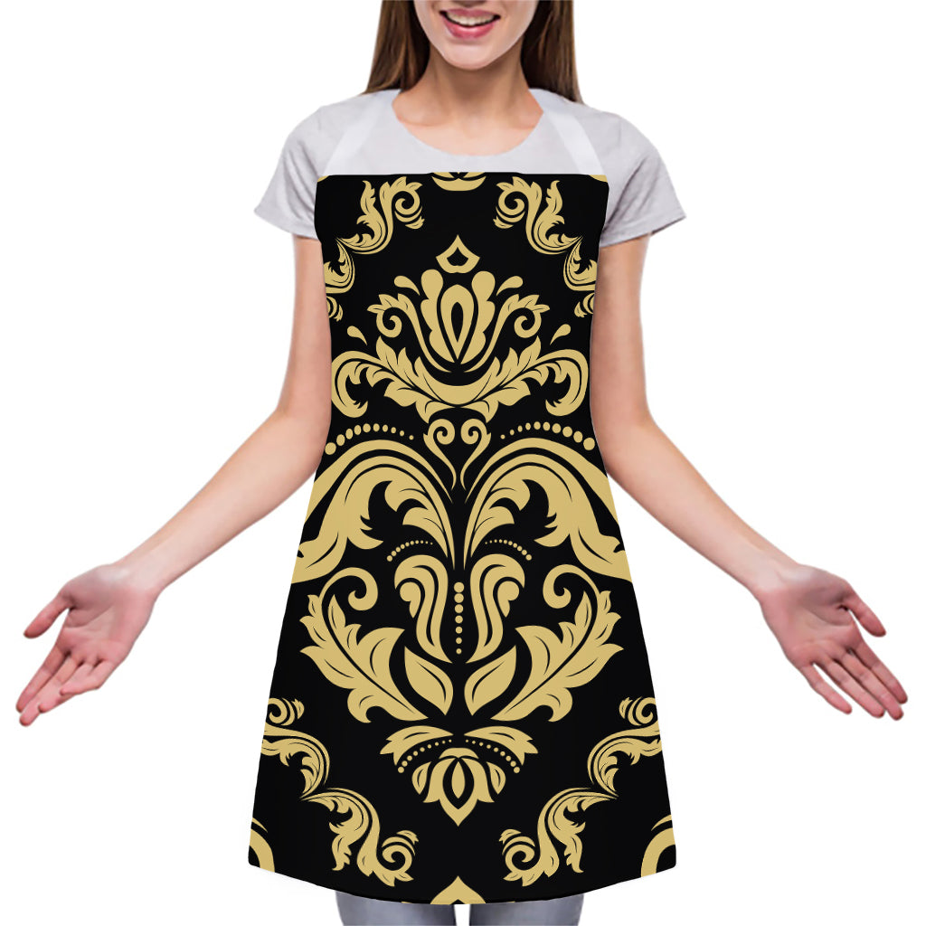 Black And Beige Damask Pattern Print Adjustable Apron