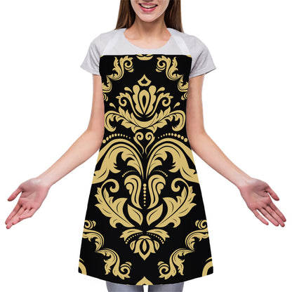Black And Beige Damask Pattern Print Adjustable Apron