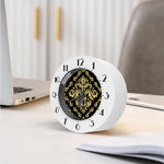 Black And Beige Damask Pattern Print Alarm Clock