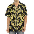 Black And Beige Damask Pattern Print Aloha Shirt