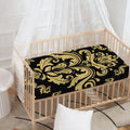 Black And Beige Damask Pattern Print Baby Crib Sheet