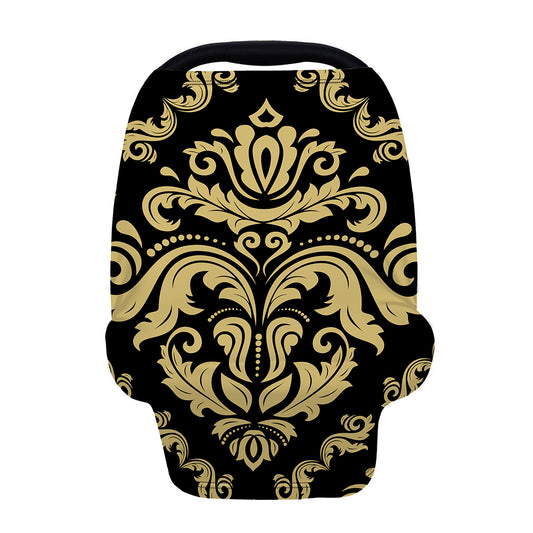 Black And Beige Damask Pattern Print Baby Seat Cover