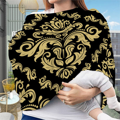 Black And Beige Damask Pattern Print Baby Seat Cover
